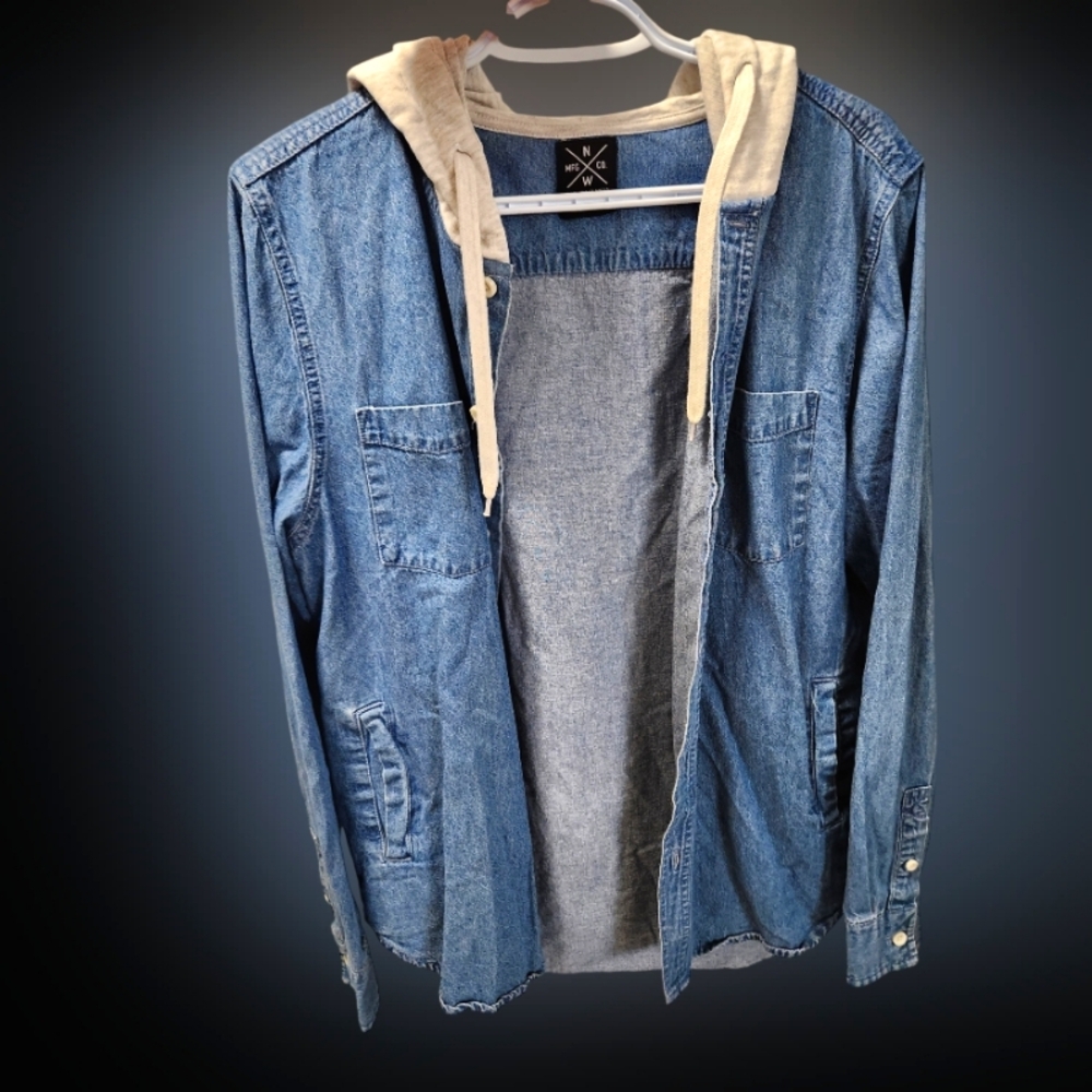 Hooded button up Jean cardigan
